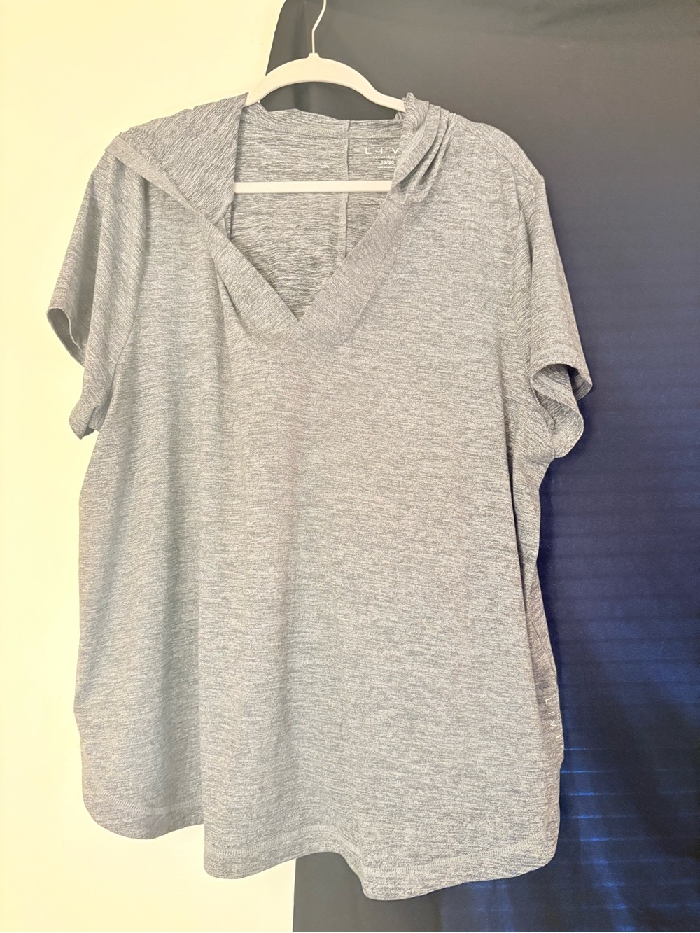 Relaxed V-Neck Hooded Women's Top - Gray
